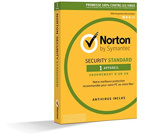 NortonLifeLock Security Standard 2018 - Antivirus 1 an pour PC, Mac ou appareil mobile, compatible avec Windows, Mac OS, Android ou iOS - 1 appareil - Envoi...