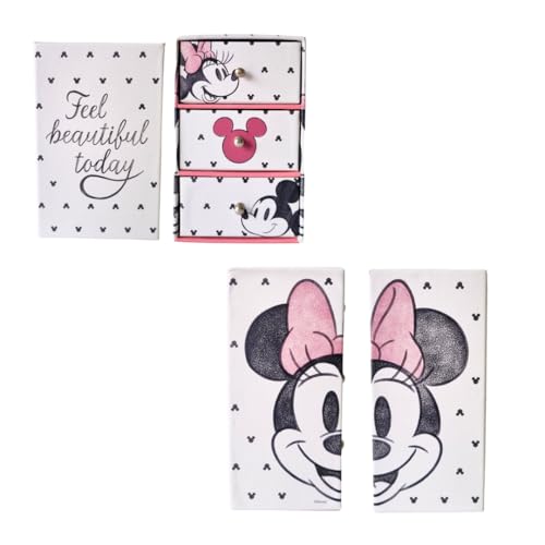 ARDITEX, Minnie Maus Schmuckkästchen Mädchen, Dekobox aus Karton Mit 3 Schubladen, Perfekt für Jungen, Aufbewahrung von Schmuck, Fotos und Bastelarbeiten, Näharbeiten, 9.5X7X15 Cm