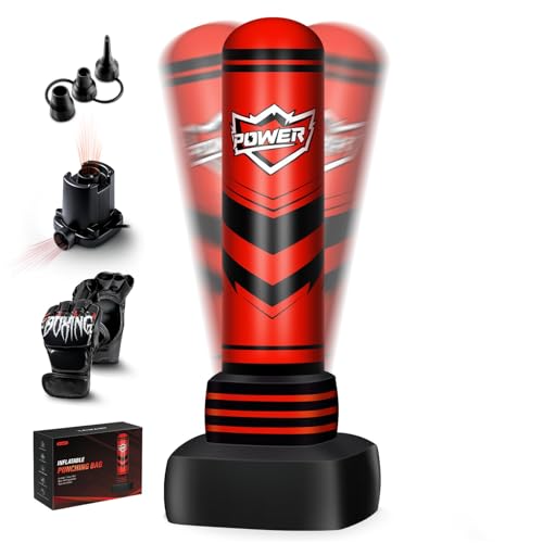 Freestanding Punching Bag for Adults Teens, 70'' Heavy Boxing Bag with Gloves and Pump, Women Men Stand Kickboxing Bags, Upgraded Big Base Boxing Equipment Set for Training MMA Fitness Home Gym (red)