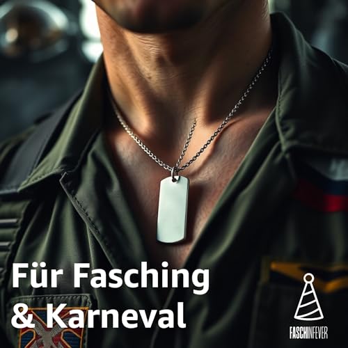 Erkennungsmarke silber, Hundemarke US Army Dog Tag - Kette als Soldaten Accessoire für Fasching & Karneval