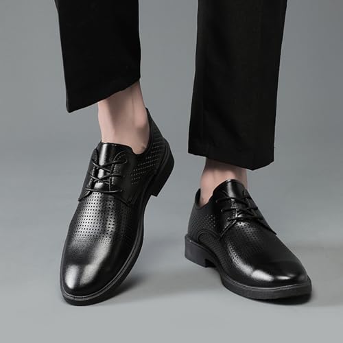 Men’s Leather Oxfords Dress Shoes, Breathable Hollow Pointed Toe Lace-up Comfort Brogue Oxfords Casual Business Work Dress Shoes4