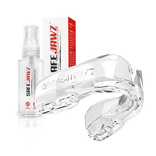 SAFEJAWZ Protector bucal y Spray desinfectante 50ml Paquete para Deportes de Contacto, Rugby Boxing Artes Marciales (Transparente, Adulto (12+ Aos))
