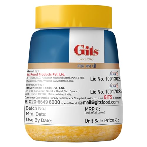 Image of Gits Cow Ghee 200 ml Jar | Pack of 2 | Aroma in every drop |Pure Veg, Pure Cow Ghee, Desi Ghee, No preservatives | Rich Taste & Aroma | Good source of Vitamin A, Delicious, Healthy & Nutritious | Good for Digestion, Heart, Skin and Hair | Homemade taste