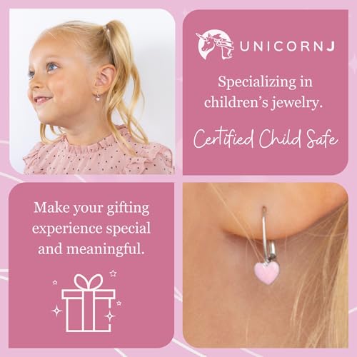 UNICORNJ Sterling Silver 925 Heart Earrings Leverback for Girls with Enamel3