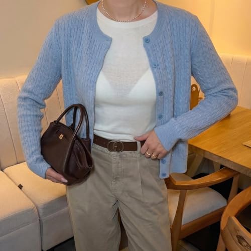 Image of GOELIA Women Wool Blend Lightweight Cardigan Sweaters 2026 Spring Business Casual Solid Long Sleeve Knitted Cardigan Top