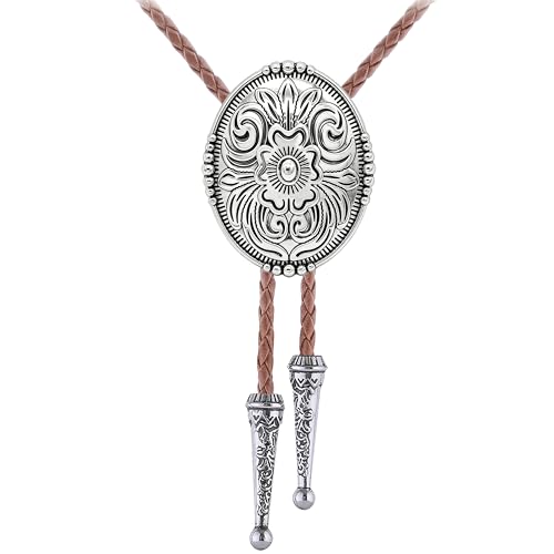 Image of GelConnie Floral Bolo Tie for Men Womens Bolo Tie Necklace Native American Black Men's Bolo Ties Western Cowboy Bolero Ties