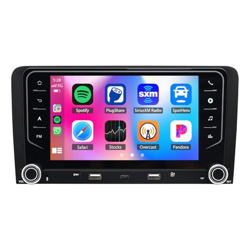 4+64G 7 inch Car Stereo for Audi A3 S3 2003-2012 with Carplay Android Auto, 2Din Android 14 Car Audio Receiver w/HD Touch Screen Bluetooth WIFI Navi RDS SWC Mirror Link Split Screen Backup Camera Mic