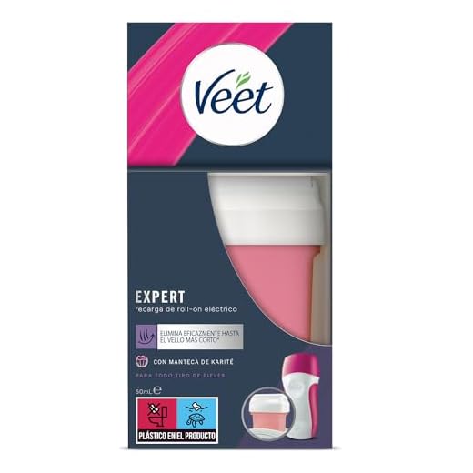 Veet Cera Depilatoria Cartucho Cera de Recambio Roll-On Eléctrico EasyWax con Manteca de Karité para Todo Tipo de Pieles, 50 ml