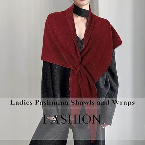 Wool Shawl Wraps for Women, Triangle Solid Color Cashmere Scarf with Loop Closure, Casual Soft Comfortable Shawl2