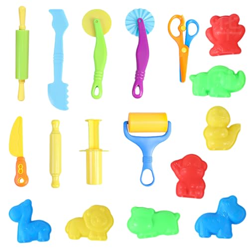 BRTNUP Juego de herramientas para amasar para niños, 9 accesorios de plastilina y 8 formas de animales con alfombrilla de amasar, formas y rodillos, juego de herramientas de amasado ideal para juegos