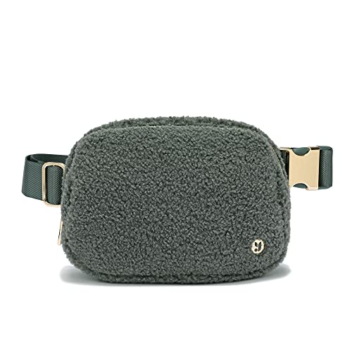 FODOKO Sherpa Belt Bag Fleece Crossbody Bag Fanny Pack for Women Fashionable Everywhere Waist Bum Bag Pack with Hardware Buckle (Green)