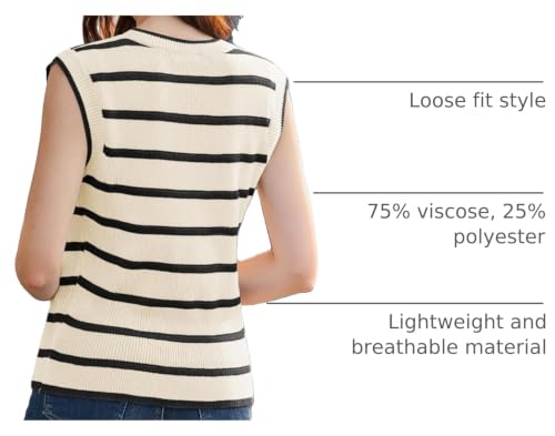 Image of Dokotoo Tank Top for Women 2026 Striped Casual Crewneck Sleeveless Lightweight Sweater Vest Knit Summer Clothes