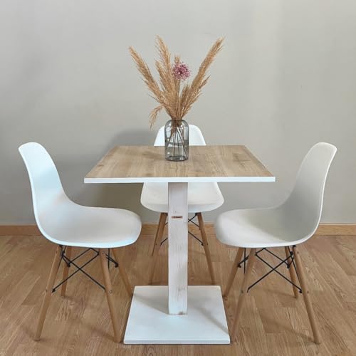 Generico TABLE BAR | BISTROT | RESTAURANT CARRÉ AVEC PIED CENTRAL 60/70/80 cm couleurs assorties (CHÊNE CADIZ A475 - BLANC, 60x60)