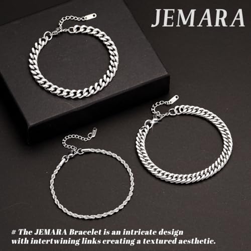 3Pcs Stainless Steel Mens Bracelet,Adjustable Sturdy Silver Cuban Chain Bracelet Set for Men - Image 5