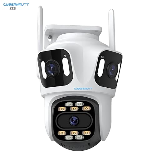 Image of XUGA Cybernautt Z12I 12MP FHD Triple Lens WiFi Outdoor CCTV Camera | PTZ | Color Night Vision | 3 View Screen | Motion Detection | Two-Way Audio| IP66 Waterproof |128GB