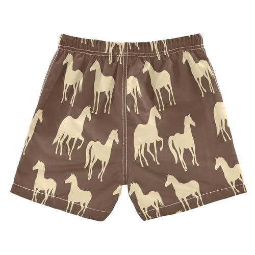 Boys Trunks, Toddler Swim Trunk 2t, Silhouettes Horses Brown2