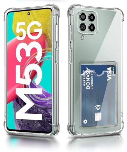 Image of WOW IMAGINE Transparent Back Cover Case for Samsung Galaxy M53 5G | Flexible Built-in Slim Card Pockets Wallet | 360 Camera Protection TPU | Soft Silicone Mobile Cover - Transparent