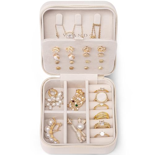 Vlando Travel Jewelry Case, Small Travel Jewelry Organizer Box for Girls Women - White S 1 White