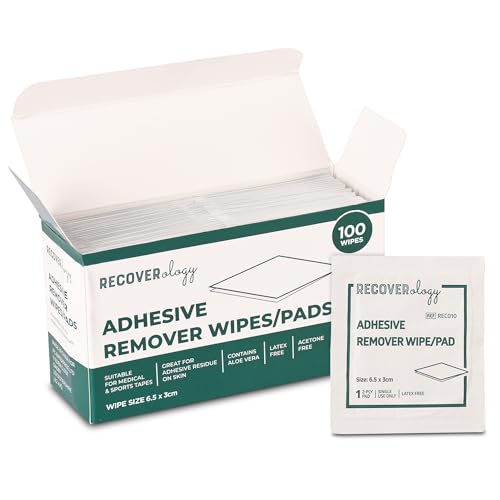 Adhesive Remover Wipes | Pack of 100 Individually Wrapped Sachets | Wipes for Skin that Remove Adhesive Residue from Medical Tape and Sports Tape | Contains Aloe | Acetone Free