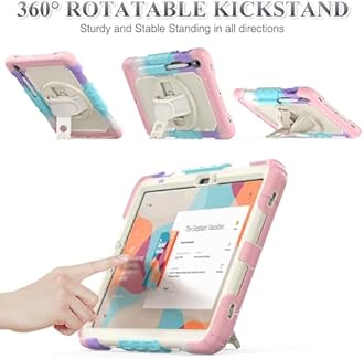 SEYMAC stock Case for Samsung Galaxy Tab S10 Lite / S10 FE / S9 FE 5G / S9 Tablet Case 10.9''/11'' Protective with Screen Protector, Pen Holder, 360 Rotate Stand, Hand Strap,Shoulder Strap, Beige+Pink