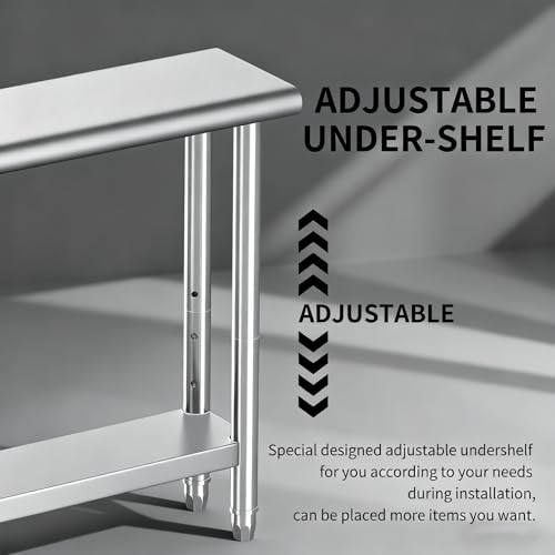 Mioleu Stainless Steel Table, 30 x 12 Inches Commercial Metal Prep & Work Table with Adjustable Undershelf for Kitchen Restaurant Home Garage Warehouse