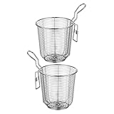 Amosfun Colador de Pasta de Acero Inoxidable 304 para Ollas Calientes con Malla Fina, Gancho para Colgar, Filtro de Alimentos Doméstico Multifuncional, Juego de 2 Piezas para Cocina