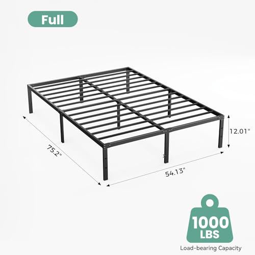 Image of Sweetcrispy Full Size 12 Inch Platform Bed Frame, Heavy Duty Metal Foundation Frame, Noise-Free Sturdy Steel Slats, Underbed Storage, No Box Spring Needed, Quick Setup