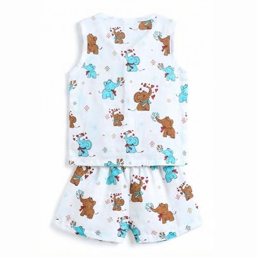 Image of The Boo Boo Club Muslin Jhabla and Short Set 100% GOTS Certified Organic Cotton | Sleeveless Button Vest | Summer Wear Set