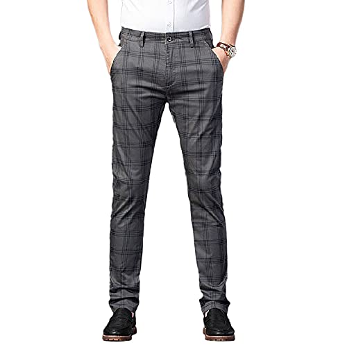 Mens Casual Plaid Pants Fashion Retro Tapered Stretch Slim Fit Business Dress Chino Pants2