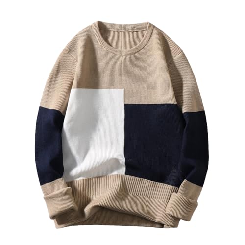 Autumn and Winter Mens Warm Sweater Round Neck Pullover Bottoming Shirt All Matching Plus Size Casual Sweaters Khaki