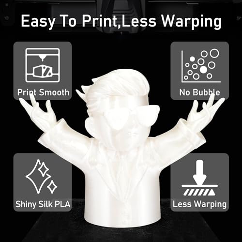 Image of Silk White PLA Satin Shiny 3D Printer Filament, 1.75mm Diameter 1kg Spool 2.2lbs for FDM 3D Printers