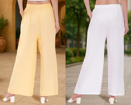 Image of Buy That Trendz Palazzo Pants for Women Rayon Elasticated Regular Fit Flared Wide Leg M to 6XL Pack of 2