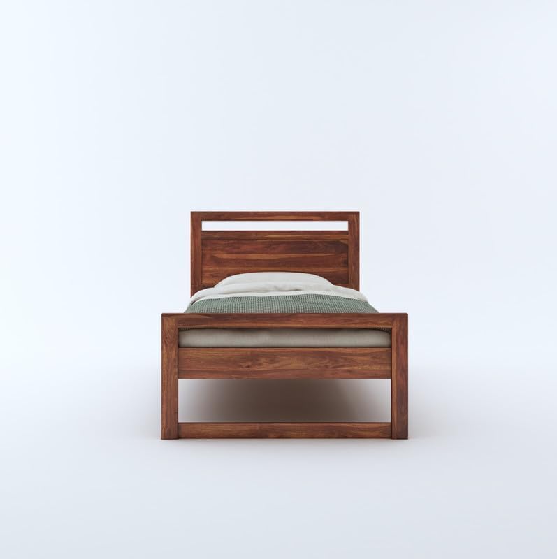 Image of KR Furniture Solid Sheesham Wood Single Bed with Headboard & Footboard | Wooden Palang Cot for Bedroom, Hostel, PG & Guest Room | Strong Single Bed | Fits 72 x 36 Inch Mattress | Honey Finish