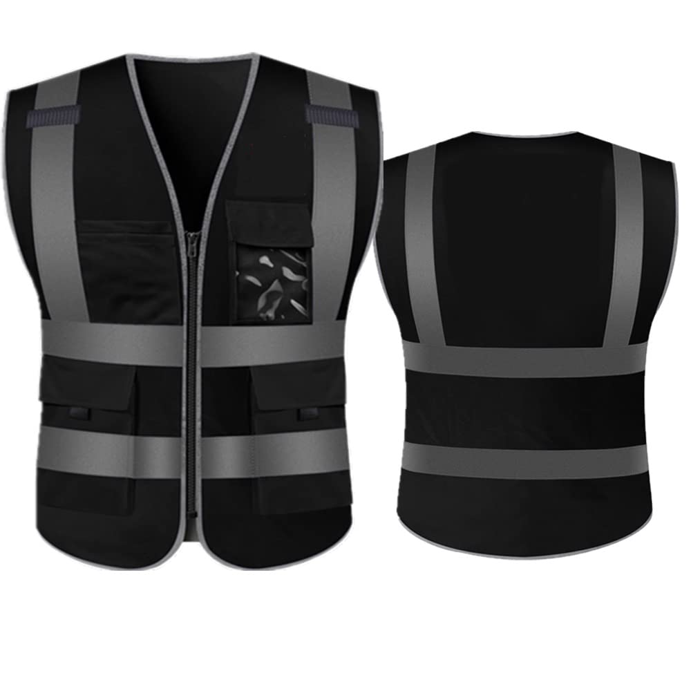 Chaleco De Seguridad Hola Visibilidad Chaleco de seguridad con tiras reflectantes y bolsillos con cremallera Trabajo de construcción Uniformes de valores. Chaleco Reflectante(Neon Yellow,M-Chest 114cm