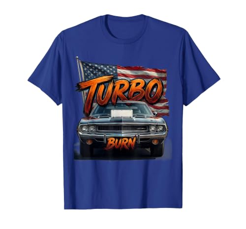 Turbo Burn Retro Muscle Car USA Flag Patriotic American T-Shirt, Men, Royal Blue, 3X-Large