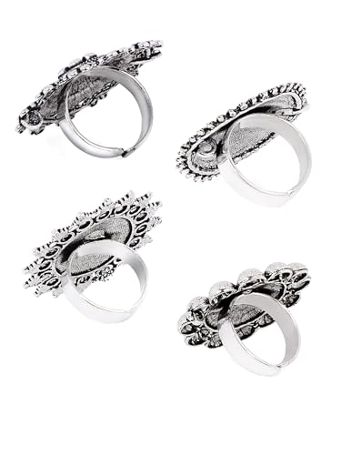 Yellow Chimes Rings for Women and Girls | Traditional Silver Oxidised Ring Set | Finger Rings | Accessories Jewellery for Women | Birthday Gift for Girls and Women Anniversary Gift for Wife