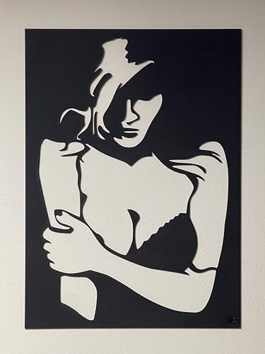 Décoration murale silhouette femme 3D en bois noir Boutdebois cadre 54x39cm