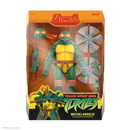 Image of Super7 ULTIMATES! Teenage Mutant Ninja Turtles Michelangelo - 7 inch TMNT Action Figure with Accessories Classic Cartoon Collectibles and Retro Toys