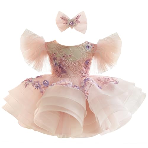 KLFFLGID Baby Girl Dress Bow Embroidered Birthday Party Princess Dress up Dance Performance Tutu Fluffy Dress