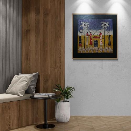Tableau africain à l'huile carré 80x80 pour décoration murale - 6