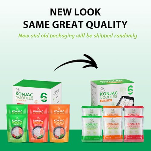 Soeos Konjac Noodles, Shirataki Noodle, 8.8 oz (250 g)*6 Packs, Low Calorie, Low Carb, Keto and Paleo Friendly, 3 Variety Noodles, Fettuccine, Angel Hair, Spaghetti, Total 52.8 Ounce