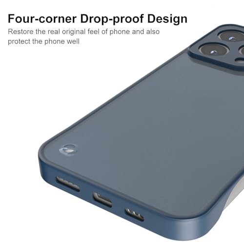Image of Amazon Basics Cover for iPhone 16 Pro |Hybrid Frameless|Full Camera Protection|Raised Edges|Frosted Matte Translucent Bumper Case(Blue)