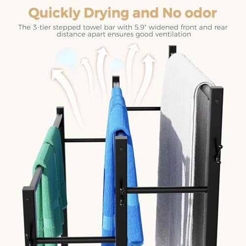 HavenlyYouth 3 Tier Towel Rack with Large Storage & 6 Hooks, Blanket Rack for Oversized Bath Towels, Free Standing Pool Towel Rack Stand for Bathroom Pool Indoor/Outdoor, 35.8" H x 31.5" L x 11.8" W by HavenlyYouth - Used condition - Image 5