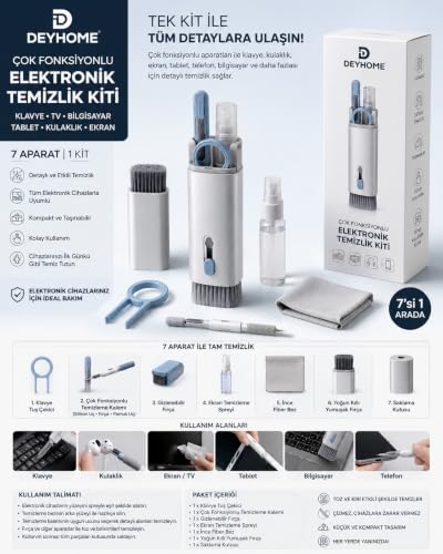 7'si 1 Arada Elektronik Temizleme Kiti, Klavye Fırçası ve 3'ü 1 Arada Temizleme Kalemi