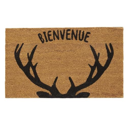 AUBRY GASPARD - Paillasson Coco Intérieur Extérieur avec Inscriptions Bienvenue Corne de Cerf - Envers Latexé Antidérapant - Design Charmant pour Une...