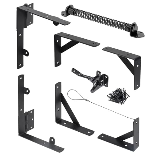 Fence Gate Kit Gate Hardware 1 Set Anti Sag Gate Kit Gate Frame Cornor Brackets Kit with Self Closing Gate Springs Hings Latchs for Outdoor Garden Backyard Wooden Fence Deck Porch Gate