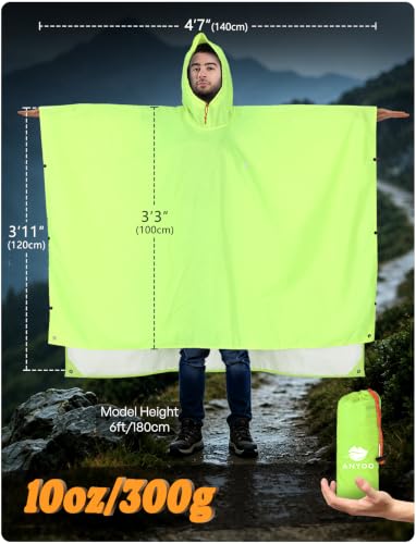 Image of ANYOO Hooded Rain Poncho for Adults Waterproof Lightweight Rain Coat for Men Women Reusable Rain Jacket for Emergency Outdoor
