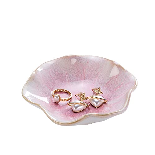 Image of 2PCS Lotus Leaf Shape Ring Holder Dish, Small Key Bowl, Ceramic Trinket Tray Jewelry Dish Organizing Necklace Earrings for Mom Friend Sister, All Jewelries Are NOT Included.Pink+Light Green.