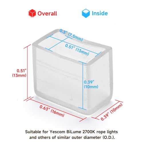 Image of Yescom 20-Pack Clear Silicone Neon Rope Light End Caps for BiLume 2700K