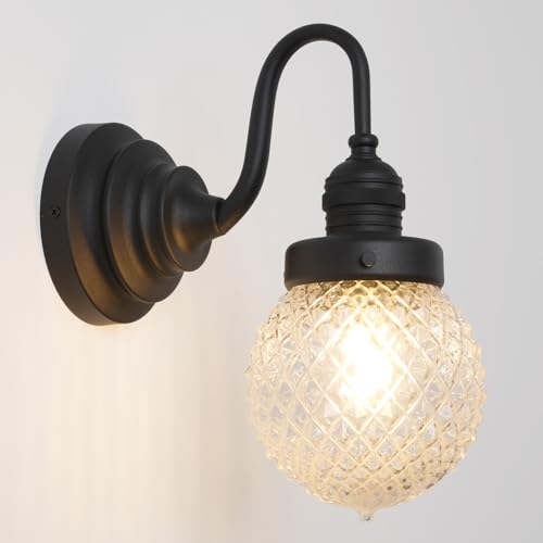 Image of Black Wall Sconce Farmhouse Bathroom Vanity Light,Clear Glass